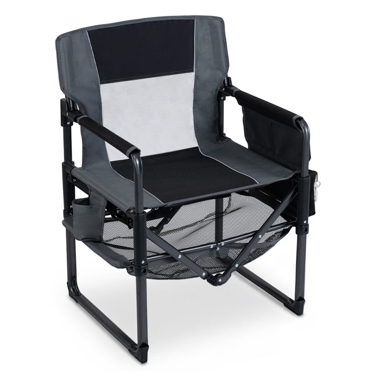 Heavy Duty Outdoor Camping Chair with Cup Holder and Side Pocket-Black