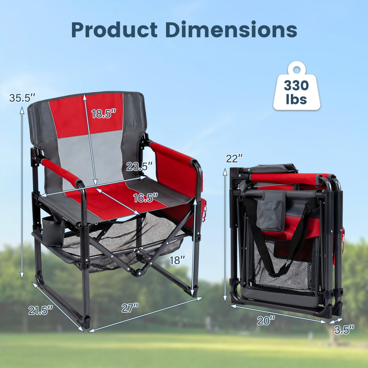 Heavy Duty Outdoor Camping Chair with Cup Holder and Bottle Opener-Red