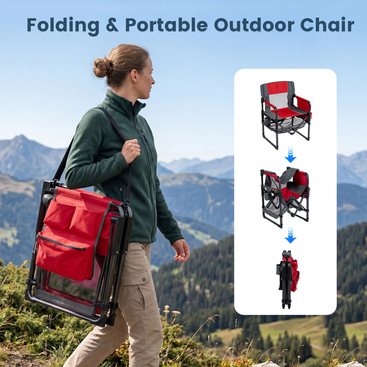 Heavy Duty Outdoor Camping Chair with Cup Holder and Bottle Opener-Red