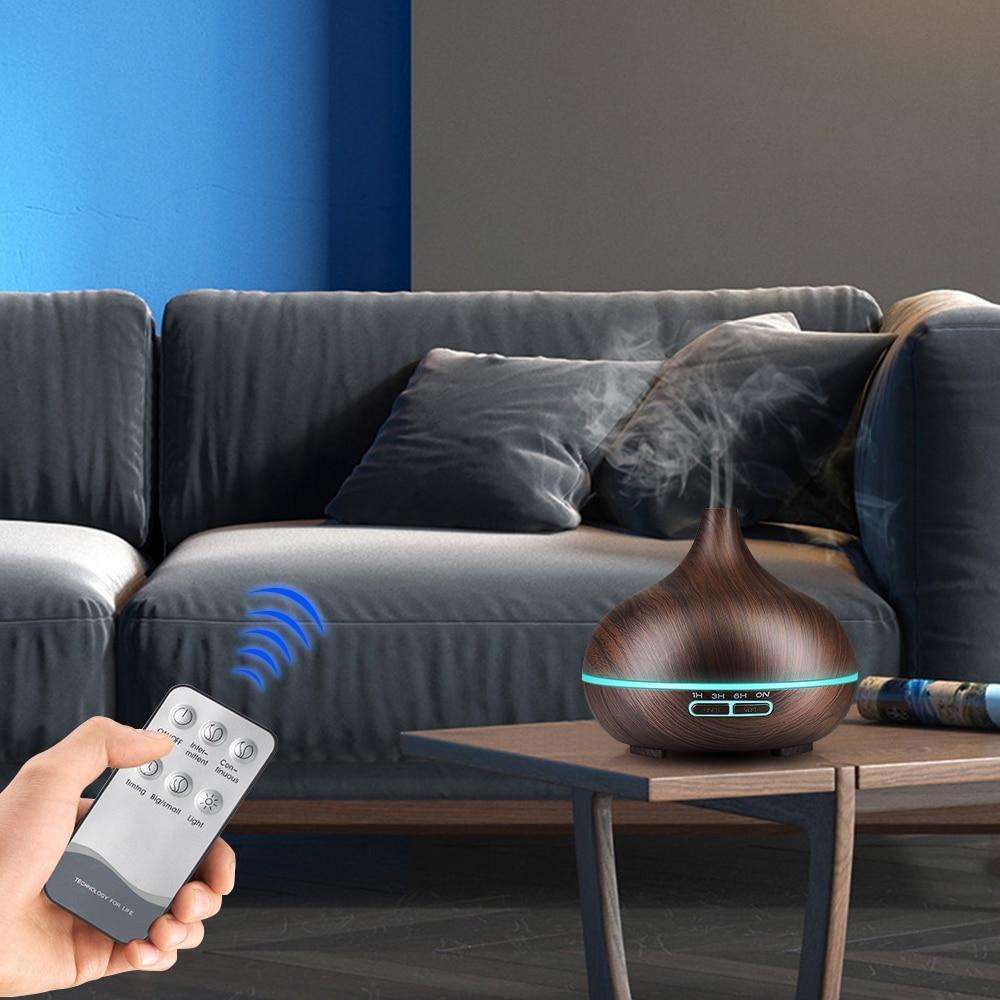 550ml Aroma Air Humidifier Essential Oil Diffuser Aromatherapy Electric Ultrasonic cool Mist Maker for Office Home Bedroom Living Room Study Yoga Spa - Wood Grain, 7 Colors LED Light