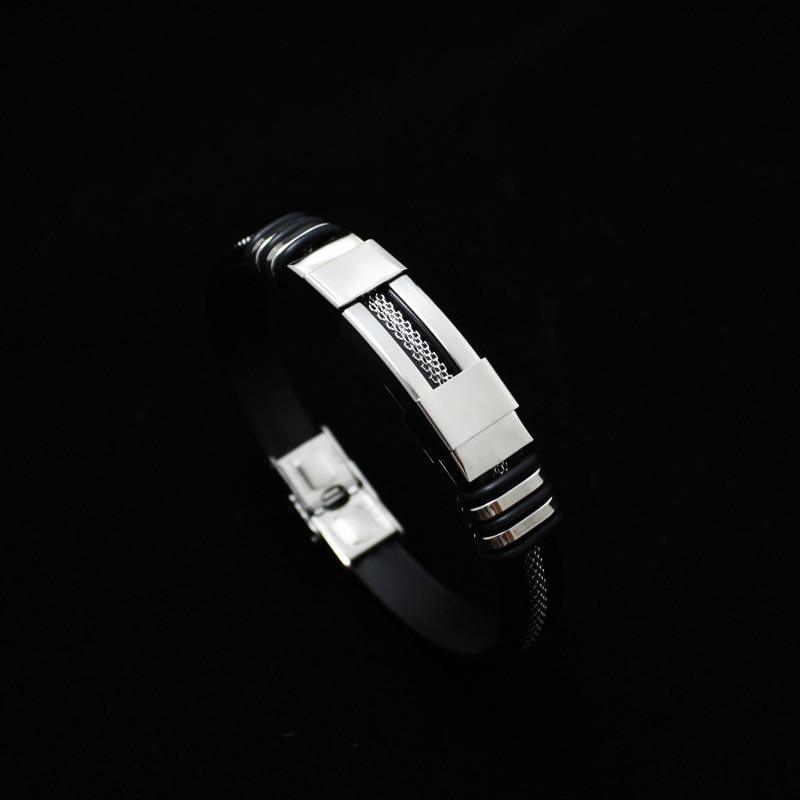 Stainless Steel Silicone Bracelet Men Jewelry Wrist Band Punk Style Men Rubber Charm Brecelet