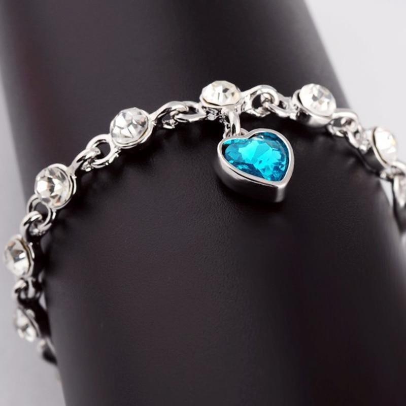 Modern Genuine 925 Sterling Silver Heart Elegant Luxury Bracelets For Women Blue Sapphire Tanzanite Chain Bracelet Trendy Wedding Gift Fine Jewelry