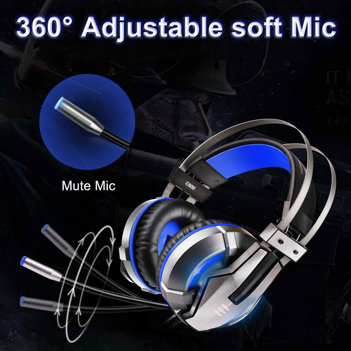 NEW Trend Gaming Headset Gamer Ear Wired Headphones for Smartphone/PS4/PC/Xbox with Retractable Rotate Microphone and LED Light
