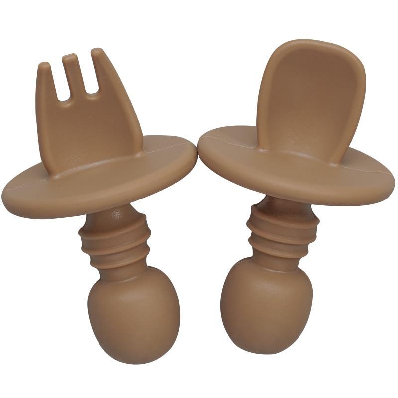 Big Baby Feeding Unique Spoon And Fork Set Soft Silicone Feeding Flatware Safe Training Spoon For Baby Girls And Boys