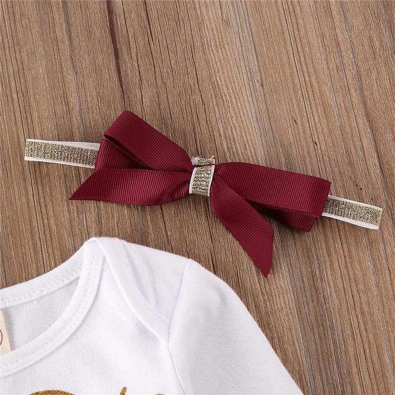 Luxury Newborn Toddler Baby Girl Clothes Set Long Sleeve Romper Christmas Princess Dress Mesh Skirt with Headband Set With Skirt Romper and Ribbon Bow