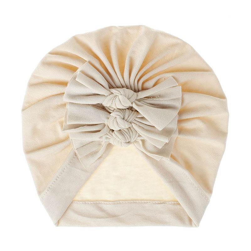 Handamde Elegant Baby Hats for Girls Big Bow Turban Hat Newborn Baby Beanie Cap Solid Color Style