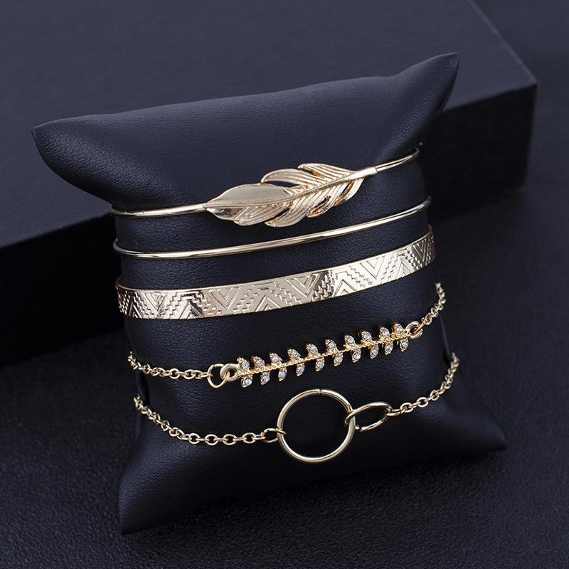 Luxury Modern Gold Crystal Elegant Woman and Lady Brecelets in Sets of 5Pcs/sett for Women Punk Boho Beach Bangle Jewelry Gift