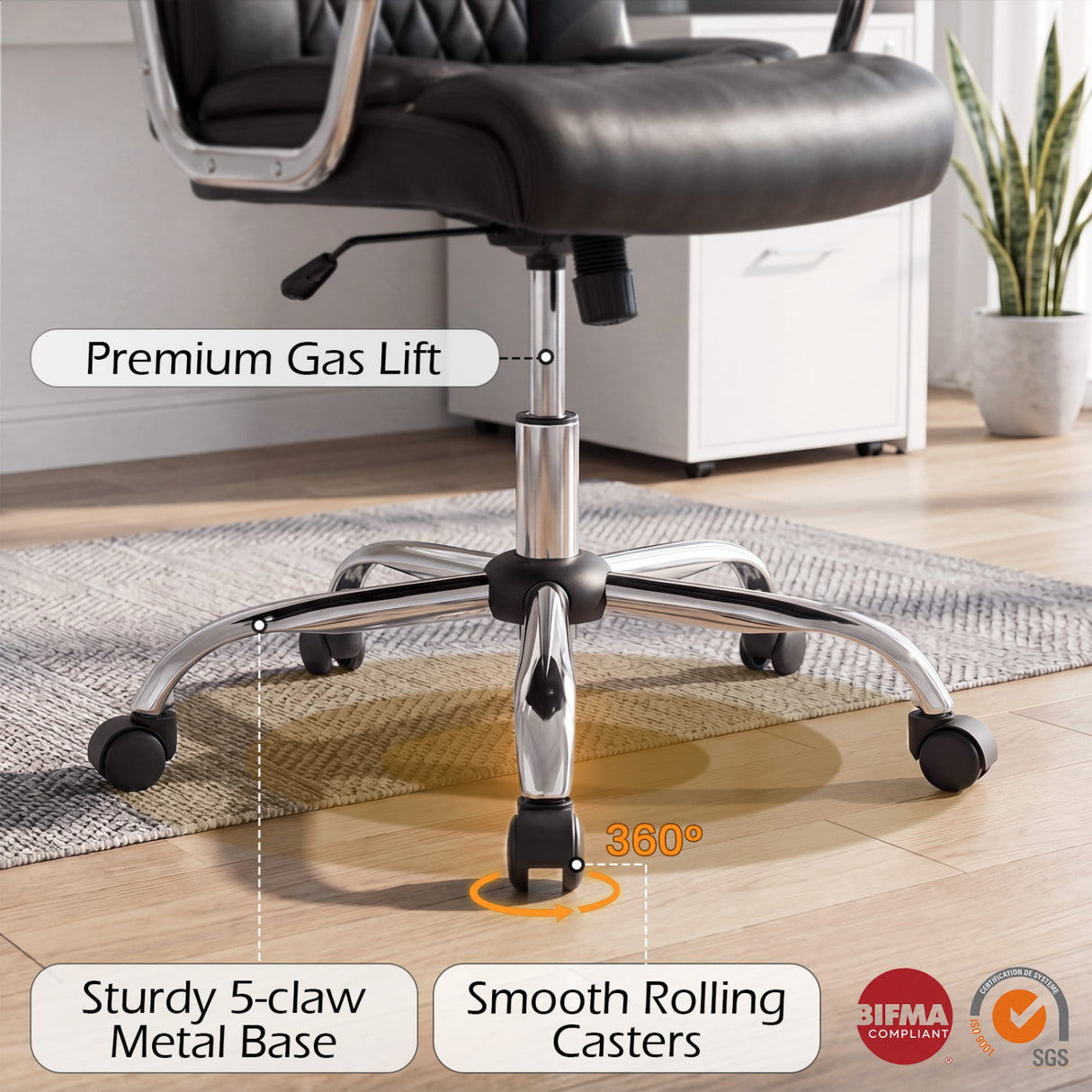 Height Adjustable Big and Tall Office Chair Computer Desk Chair with Metal Base-Black
