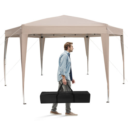 13 x 11.5 FT Hexagonal Pop-Up Height Adjustable Canopy Tent with Dressed Legs-Khaki