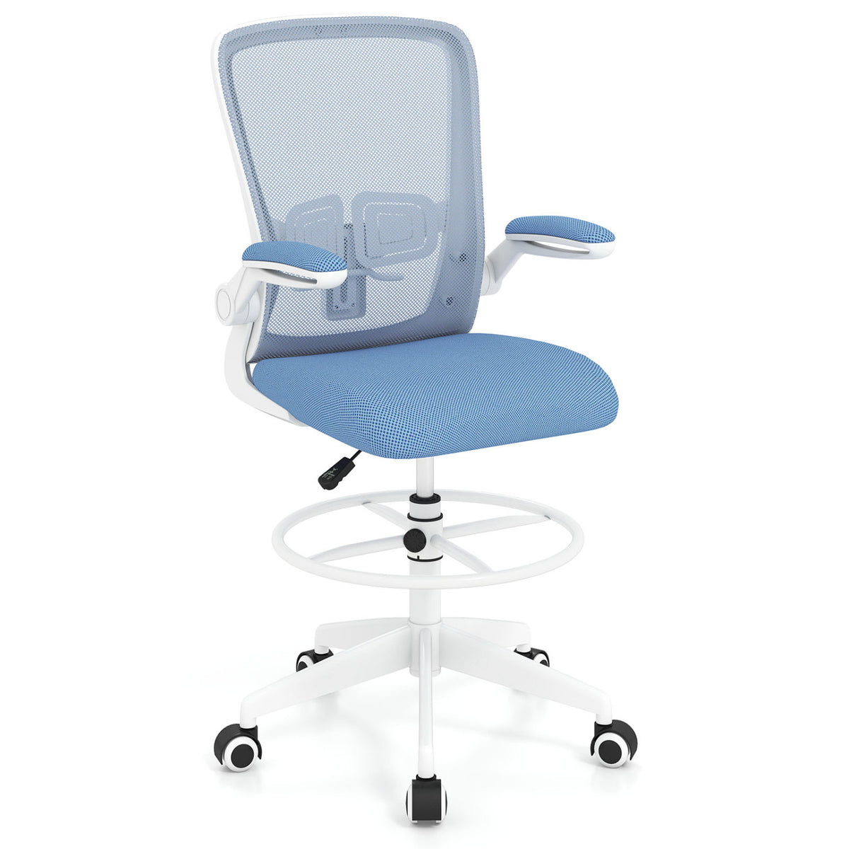 Height Adjustable Drafting Chair with Flip Up Arms for Home Office-Blue