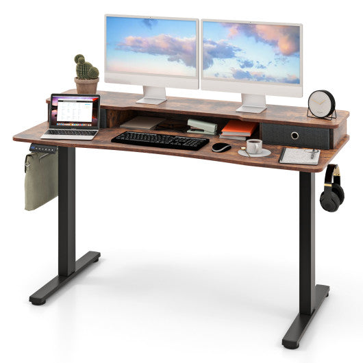 55 Inch x 24 Inch Height Adjustable Electric Standing Desk with 2 Drawers-Brown