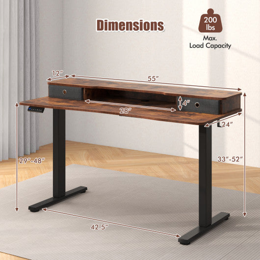 55 Inch x 24 Inch Height Adjustable Electric Standing Desk with 2 Drawers-Brown
