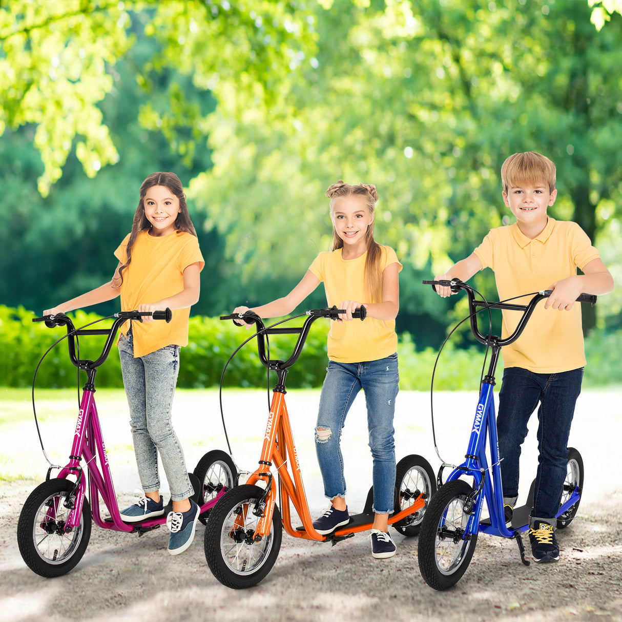 Height Adjustable Kid Kick Scooter with 12 Inch Air Filled Wheel-Pink