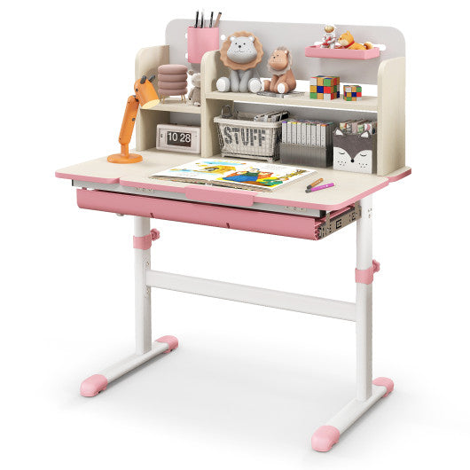 Height Adjustable Kids Study Desk with Tilt Desktop for 3-12 Years Old-Pink