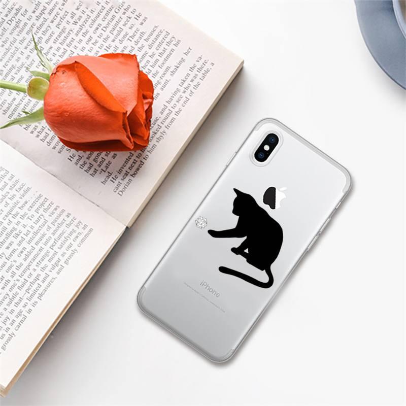 Cute black cat Phone Case for iphone 13 11 12 pro XS MAX 8 7 6 6S Plus X 5S SE 2020 XR case Cute Cat Slim Fit Glossy Stylish Cover Soft Shockproof Phone Case