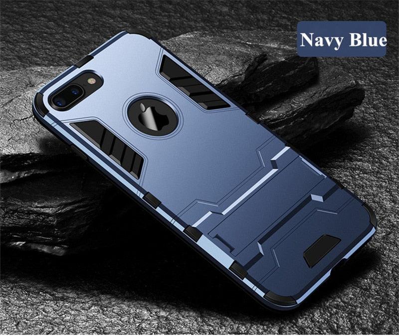 Luxury Black Cool Armor Case For iPhone 8 7 6 6S Plus 5 5s Shockproof Case For iPhone X XS MAX XR Stand Cover Case Heavy Duty Shockproof Armor Dual Layer Protection Back Case Cover