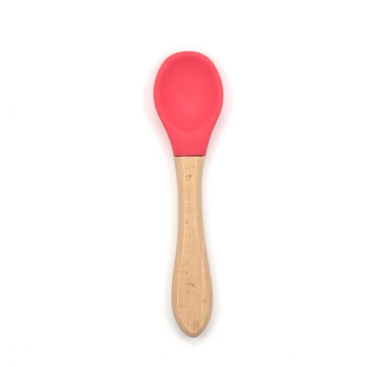 2PCS Bamboo Training Spoons Organic Soft Baby Feeding Silicone Tip Spoon Scoop Easy Grip Handle Toddlers Infant Gifts For Parents And Baby Boys Or Girls