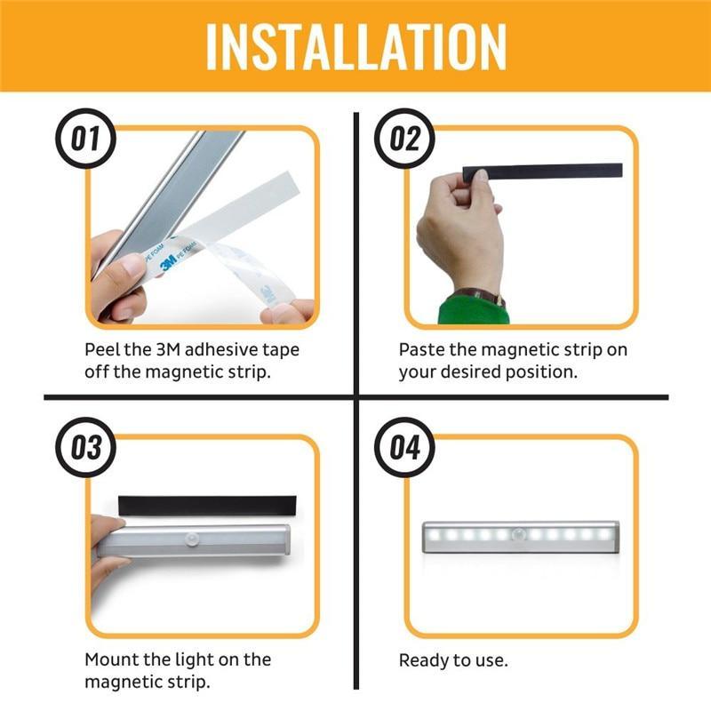 STEVVEX 6/10 LEDs PIR with Motion Sensor Light for Cupboard, Wardrobe, Bed Lamp LED Under Cabinet Night Light For Closet Stairs Kitchen and multifunctional