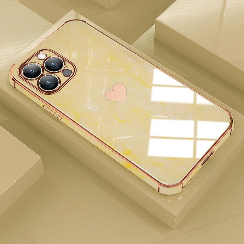 Luxury Shockproof Soft Case For iPhone 13 12 11 Pro Max XS XR X R 8 7 Plus iPhone12 12Pro iPhone11 Marble Texture Covers Luxury Love Phone Case Cute Side Small Heart Pattern Soft Shockproof Full Lens Case for iPhone