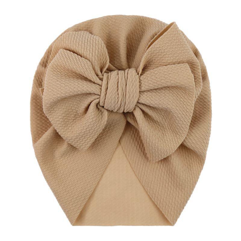 Handamde Elegant Baby Hats for Girls Big Bow Turban Hat Newborn Baby Beanie Cap Solid Color Style