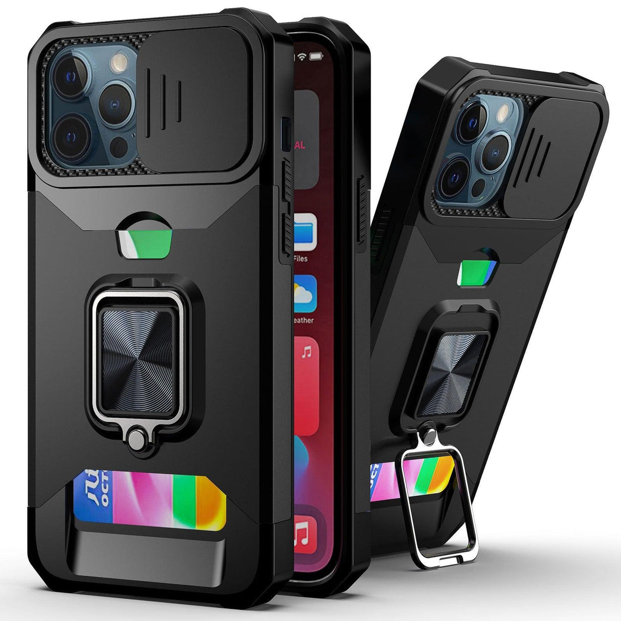 Slide Camera Cover Kickstand Card Wallet Case for iPhone11 X XS 8 Shockproof Protective Phone Case Wallet Case for iPhone With Sliding Camera Case With Kickstand Magnetic Adjustable Ring Holder