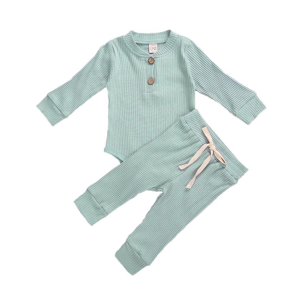 Infant Newborn Baby Spring Autumn Ribbed Solid Clothes Sets Long Sleeve Bodysuits , Elastic Pants 2PCs