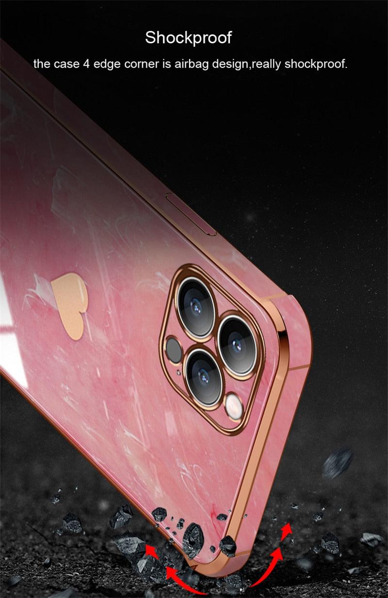 Luxury Shockproof Soft Case For iPhone 13 12 11 Pro Max XS XR X R 8 7 Plus iPhone12 12Pro iPhone11 Marble Texture Covers Luxury Love Phone Case Cute Side Small Heart Pattern Soft Shockproof Full Lens Case for iPhone