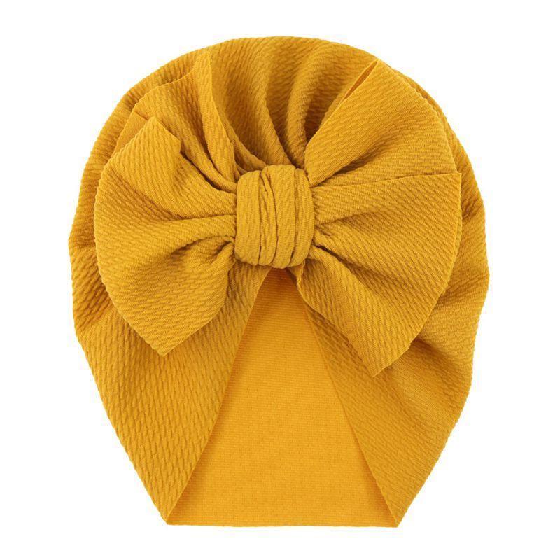 Handamde Elegant Baby Hats for Girls Big Bow Turban Hat Newborn Baby Beanie Cap Solid Color Style