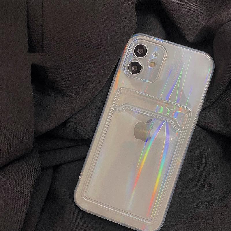 Transparent Card Holder Silicone Case For iPhone 14 13 11 12 Pro Max Mini X S XR 8 7 Plus Lens Protection Cover Clear Protective Case with Card Slot Slim Drop Resistant Soft Bumper Cute Pocket Cover