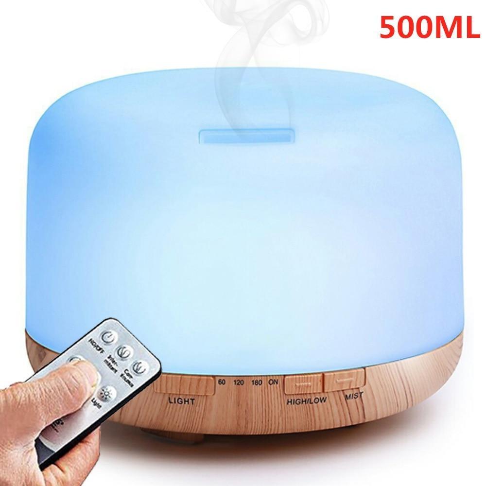 Air Humidifier Essential oil diffuser 300ML 500ML Ultrasonic Cool Mist Maker Fogger Humidifier LED Lamp Aroma Diffuser Electric Aromatherapy Diffuser umidifier Aroma Essential Oil Diffuser with 4 Timers 2 Misting Modes Waterless Auto Off