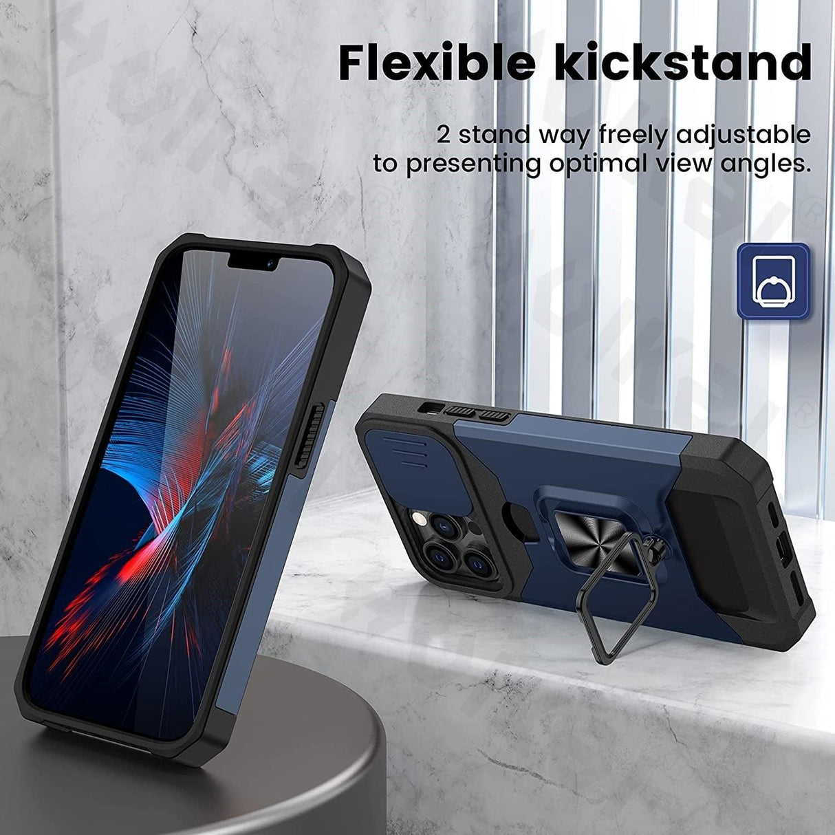 Slide Camera Cover Kickstand Card Wallet Case for iPhone11 X XS 8 Shockproof Protective Phone Case Wallet Case for iPhone With Sliding Camera Case With Kickstand Magnetic Adjustable Ring Holder