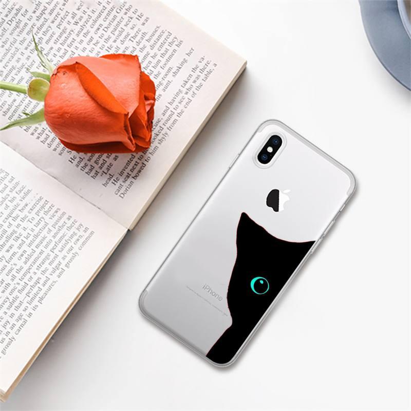 Cute black cat Phone Case for iphone 13 11 12 pro XS MAX 8 7 6 6S Plus X 5S SE 2020 XR case Cute Cat Slim Fit Glossy Stylish Cover Soft Shockproof Phone Case