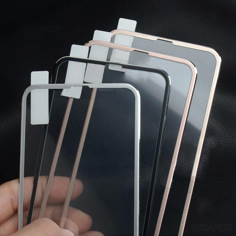 10D Curved Edge Aluminum Alloy Tempered Glass for iPhone X XS MAX 11 12 Pro Max mini 6 6S 7 8 Plus Full Cover Screen Protector Titanium Alloy Metal Edge Full Coverage Front Tempered Glass Screen Protector for iPhone