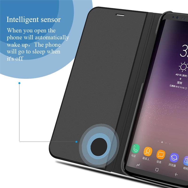 Smart Flip Phone Case For iPhone X XR XS 5 5S SE 7 8 6 6S Plus 11 12 13 Mini Pro Max 2020 Mirror Window Standing Holder Cover Mirror Screen Smart Plating Case 360 Full Body Ultra Thin Intelligent Protective Case