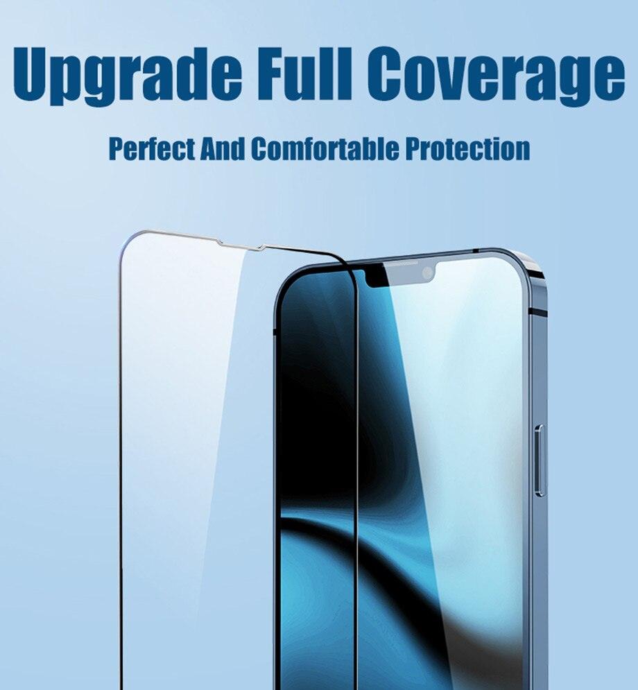 4Pcs Full Cover Screen Protectors for IPhone 13 11 12 Pro Max Mini 13Pro 11Pro 14 PRO XS MAX X XR SE 6S 8 7 Plus Tempered Glass Ultra Clear Tempered Glass Case Friendly Easy to Install Screen Protector