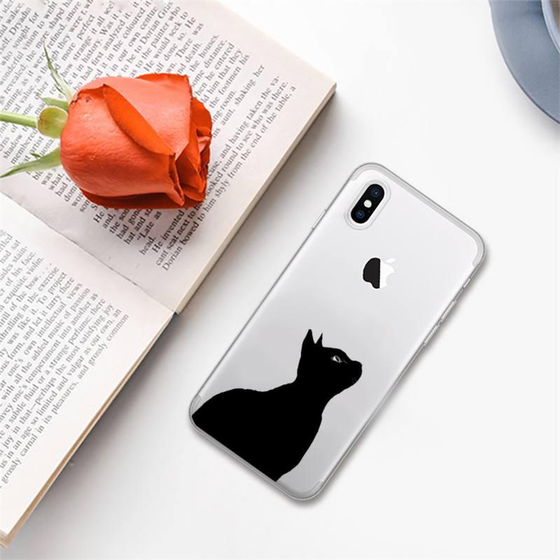 Cute black cat Phone Case for iphone 13 11 12 pro XS MAX 8 7 6 6S Plus X 5S SE 2020 XR case Cute Cat Slim Fit Glossy Stylish Cover Soft Shockproof Phone Case