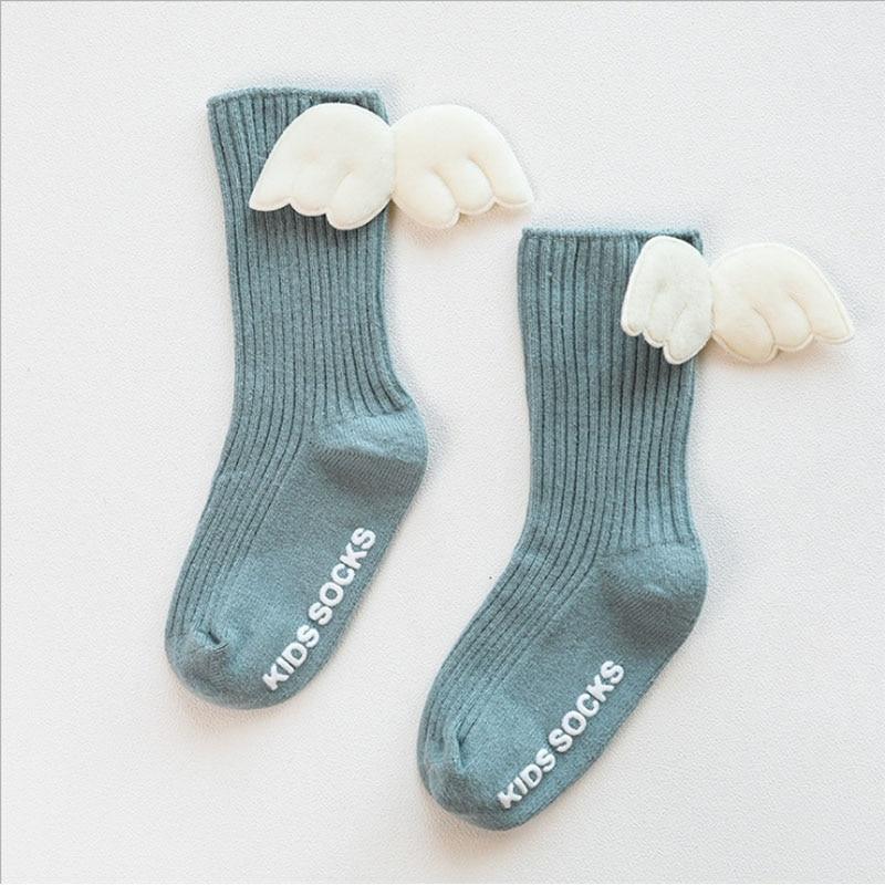 Luxury Modern Socks Baby Girls Knee High Socks With Angel wing Summer Autumn Cotton Socks Solid Candy Color Toddler For Kids