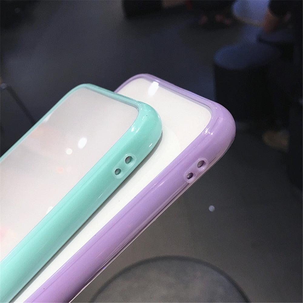 Transparent Shockproof Bumper Phone Case For iPhone 11 12 13 14 Pro Max Mini Cute Candy Color Hard Cover Luxurious Translucent Case for iPhone
