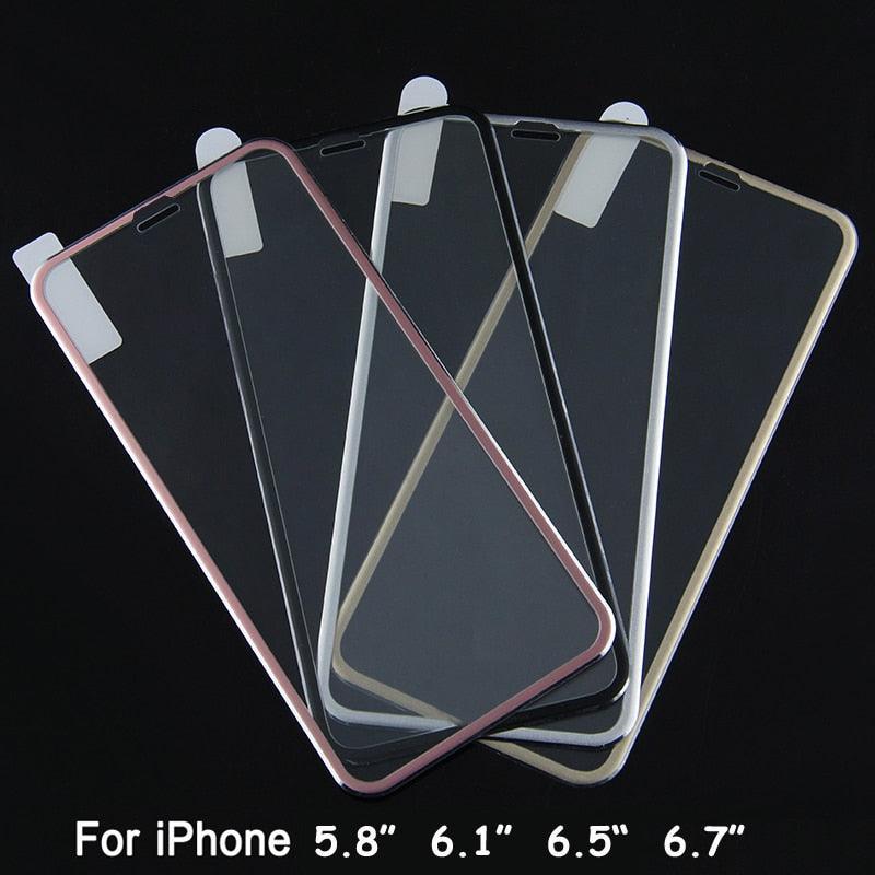 10D Curved Edge Aluminum Alloy Tempered Glass for iPhone X XS MAX 11 12 Pro Max mini 6 6S 7 8 Plus Full Cover Screen Protector Titanium Alloy Metal Edge Full Coverage Front Tempered Glass Screen Protector for iPhone