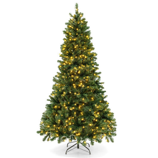 6/7/8 Feet Hinged Christmas Tree with PVC Branch Tips Warm White LED Lights-7 ft