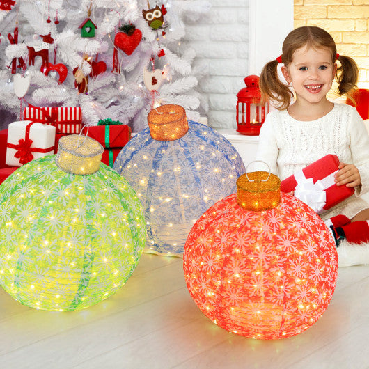 3-Piece Pre-Lit Pop up Christmas Ball Set with Warm White LED Lights