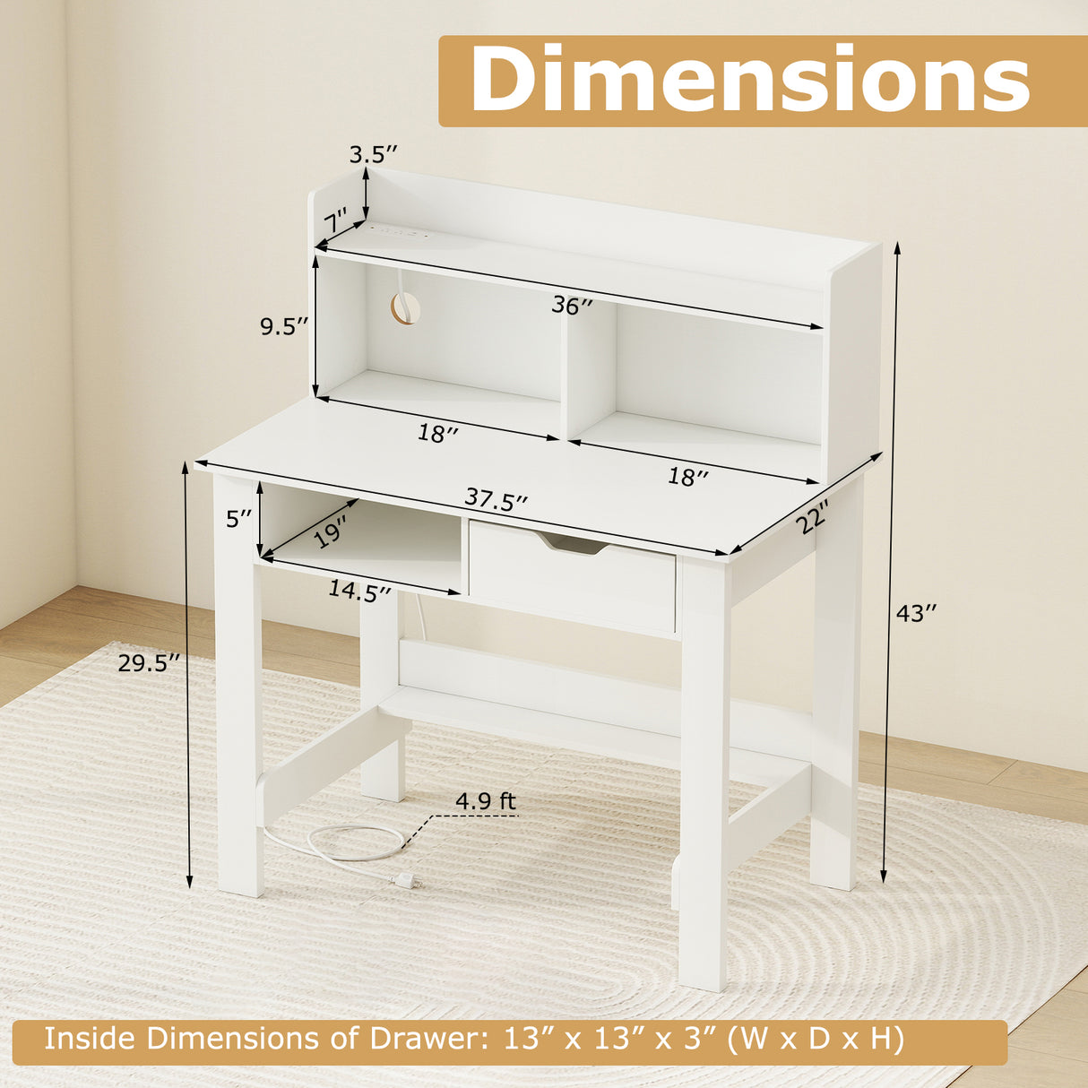 Home Office Computer Desk with Storage Shelves and Drawer Ideal for Working and Studying