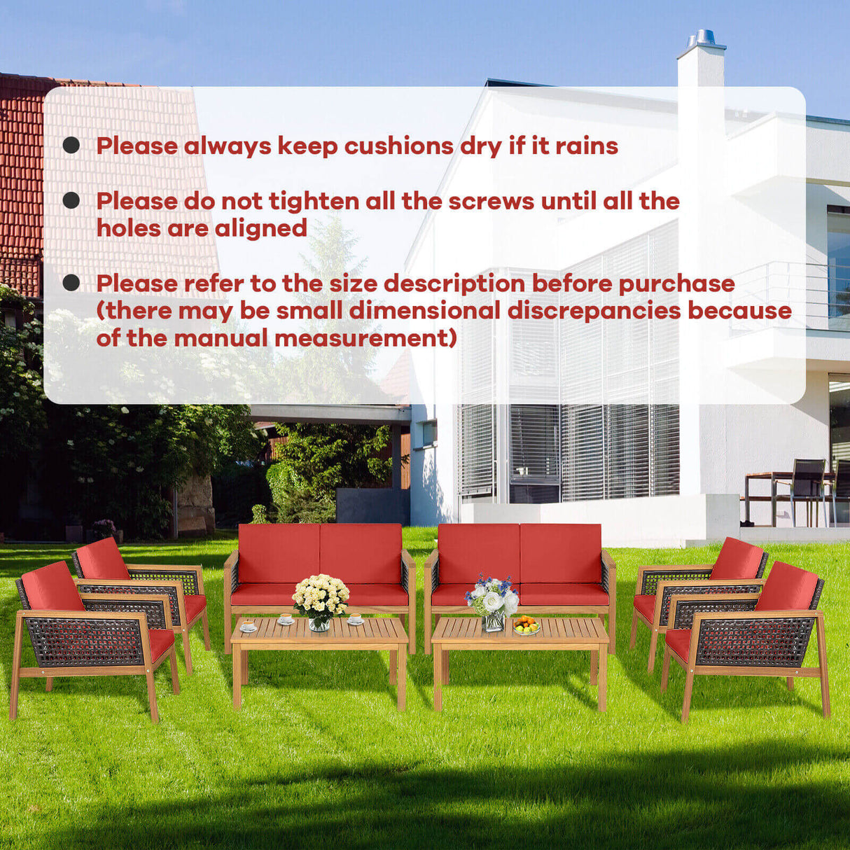 4 Pieces Patio Rattan Furniture Set with Removable Cushions-White
