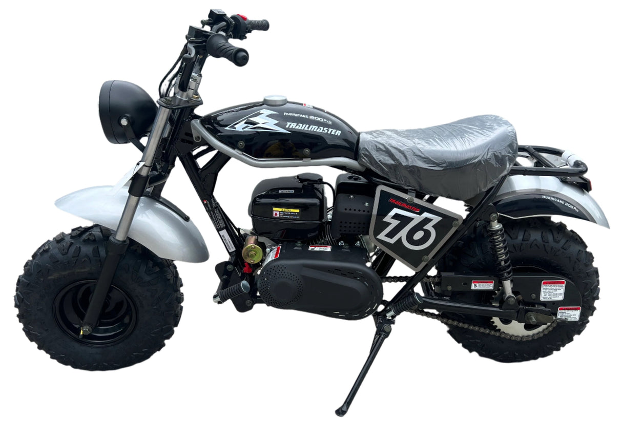 TrailMaster Hurricane 200X PRO Mini Bike, 208cc 7.5hp with Electric Start, Torque Converter, Dual Disc Brakes, Front & Rear Suspension, LED Headlight
