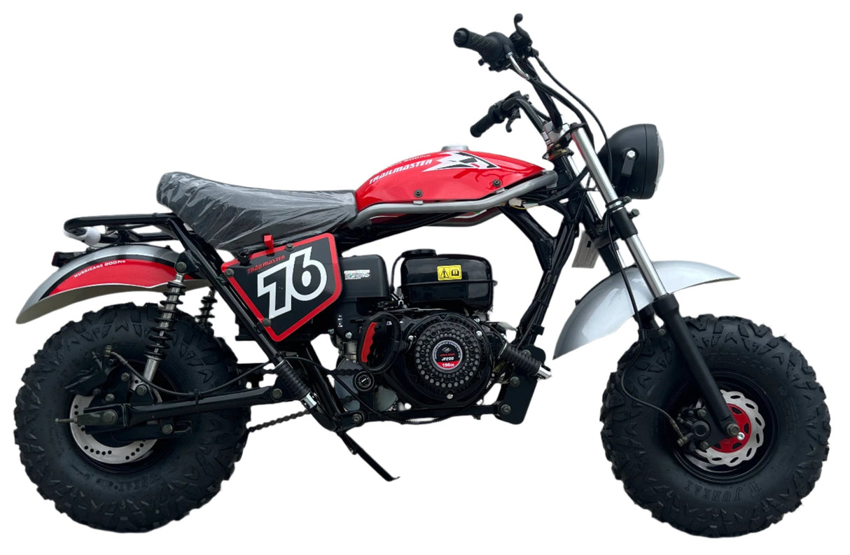 TrailMaster Hurricane 200X PRO Mini Bike, 208cc 7.5hp with Electric Start, Torque Converter, Dual Disc Brakes, Front & Rear Suspension, LED Headlight