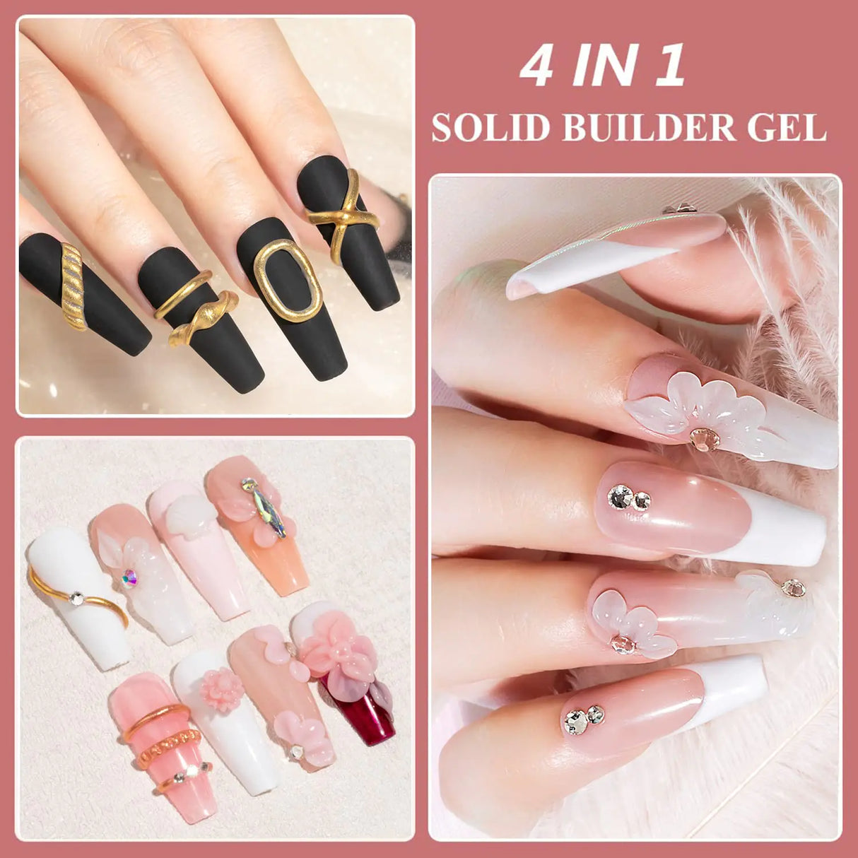 MIZHSE Solid Builder Gel, Nail Sculpture Gel Non-Sticky 4 Colors Nude Clear White Pink Hard Builder Gel Nails UV LED Nail Extension Gel For Nail Salon Home Manicure C-Classic Colors * 4