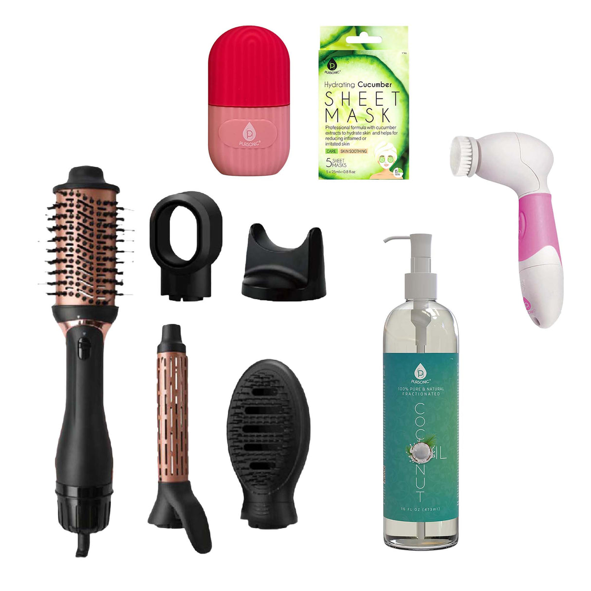 Ultimate Self-Care Bundle – Ice Cube Facial Roller, Pursonic Cleansing Brush, Hot Air Blower Brush & More! by Pursonic