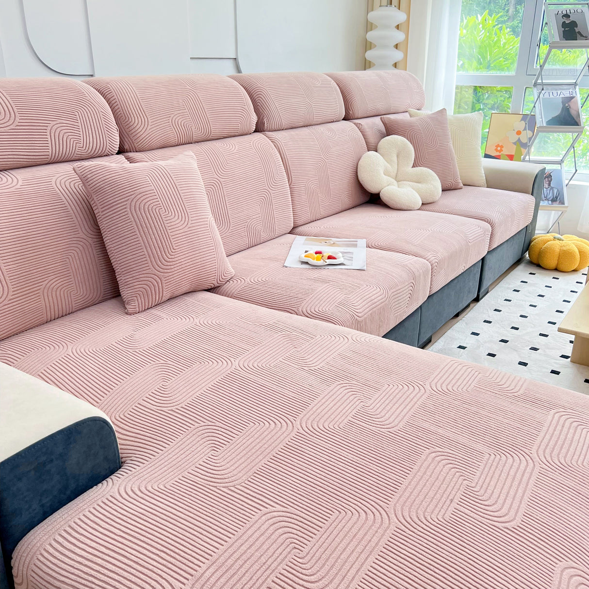 Stretch Couch Cushion Covers, Washable Chaise Lounge Sofa Slipcover, Elastic Furniture Protector for Pets, Kid