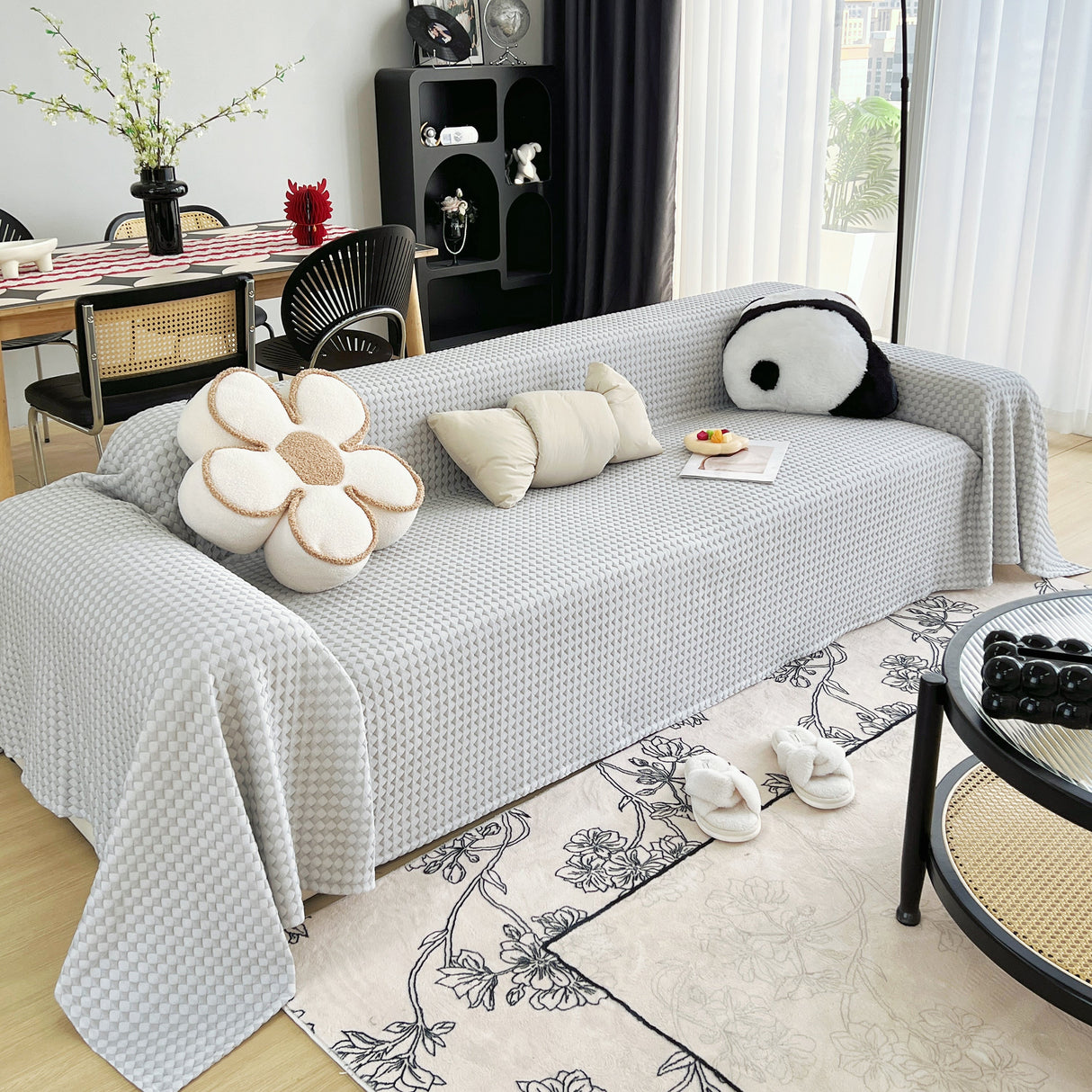 Cooling Textured Sofa Cover Washable Soft Couch Throw Blanket for Summer & Pets