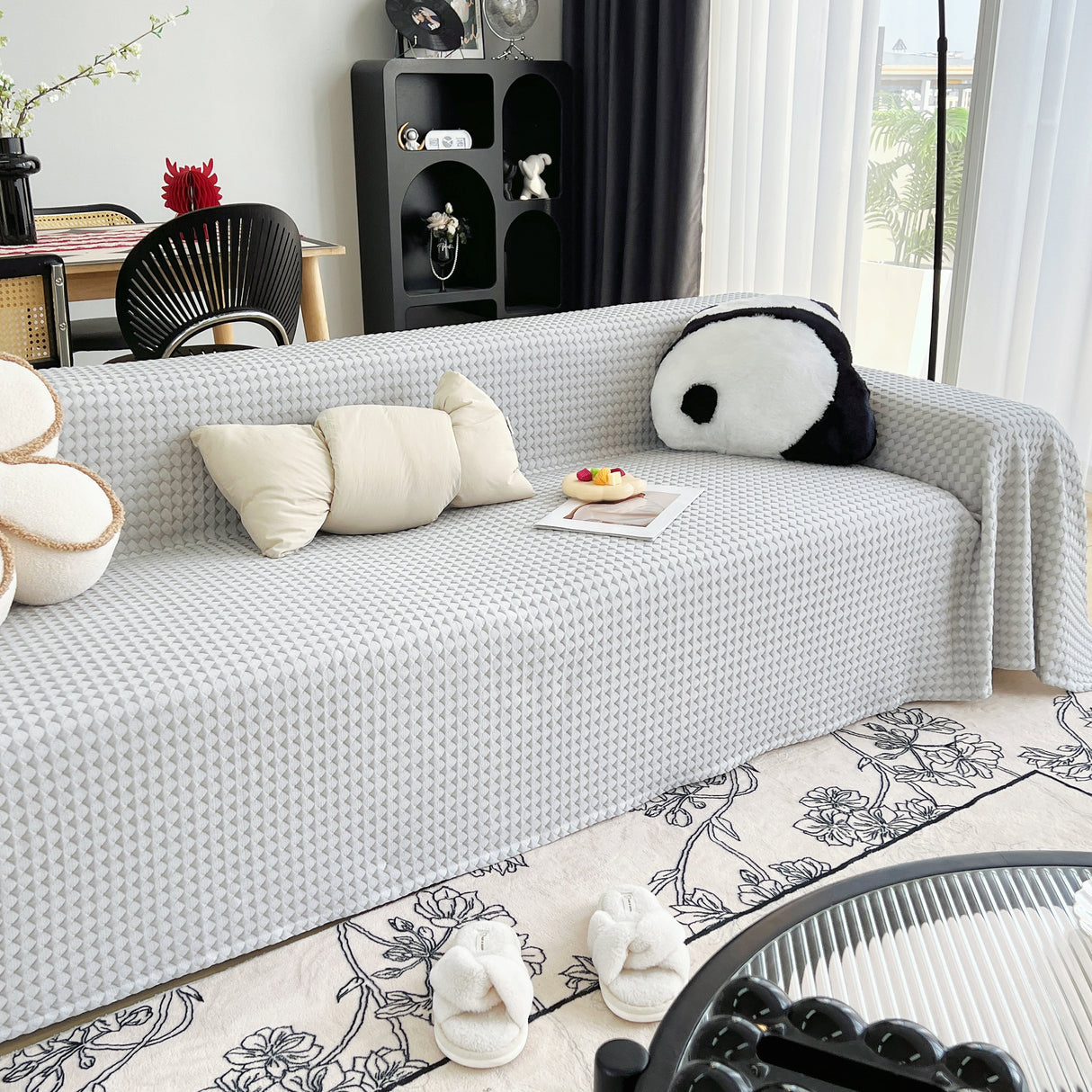 Cooling Textured Sofa Cover Washable Soft Couch Throw Blanket for Summer & Pets